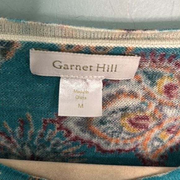 Garnet Hill 100% Merino Wool Paisley Print Button Down Top Cardigan Teal - Picture 4 of 7